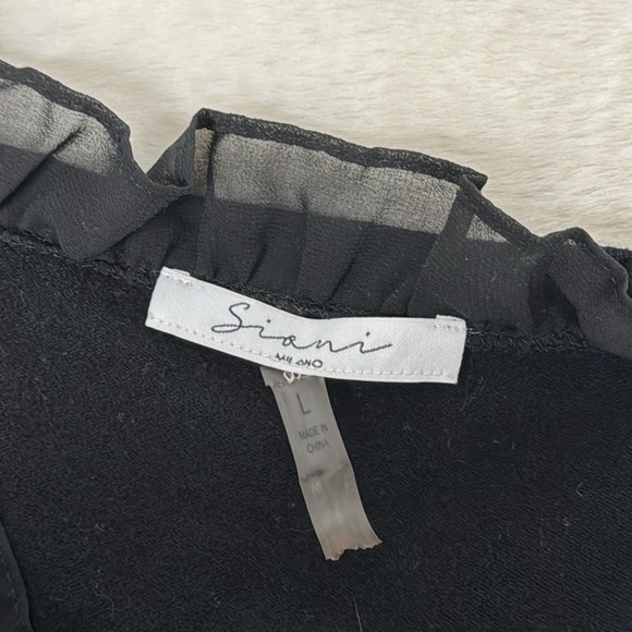 Siani Milano Women's Black Sweater Lace V-neck Cuffed Long Pleated Sheer Sleeves - Picture 9 of 10